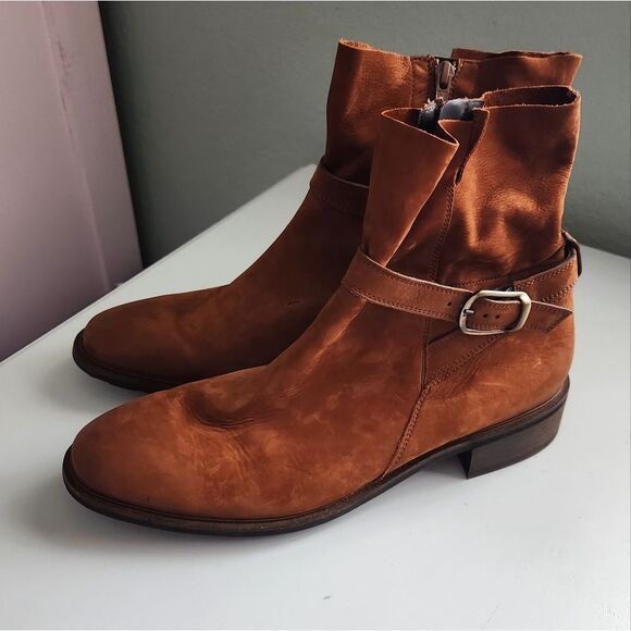 $500+ PAUL GREEN DENVER Belted Biker CHIC Boot MOTO RUGGED COGNAC 7.5 UK/ 10 US - Picture 3 of 9